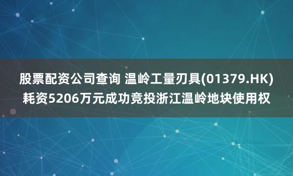 股票配资公司查询 温岭工量刃具(01379.HK)耗资5206万元成功竞投浙江温岭地块使用权